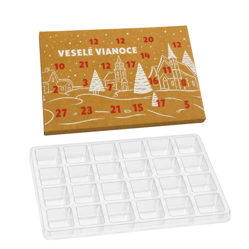 Adventní kalendář Přírodní s plastovým blistrem 28 x 22 x 2 cm Veselé Vánoce